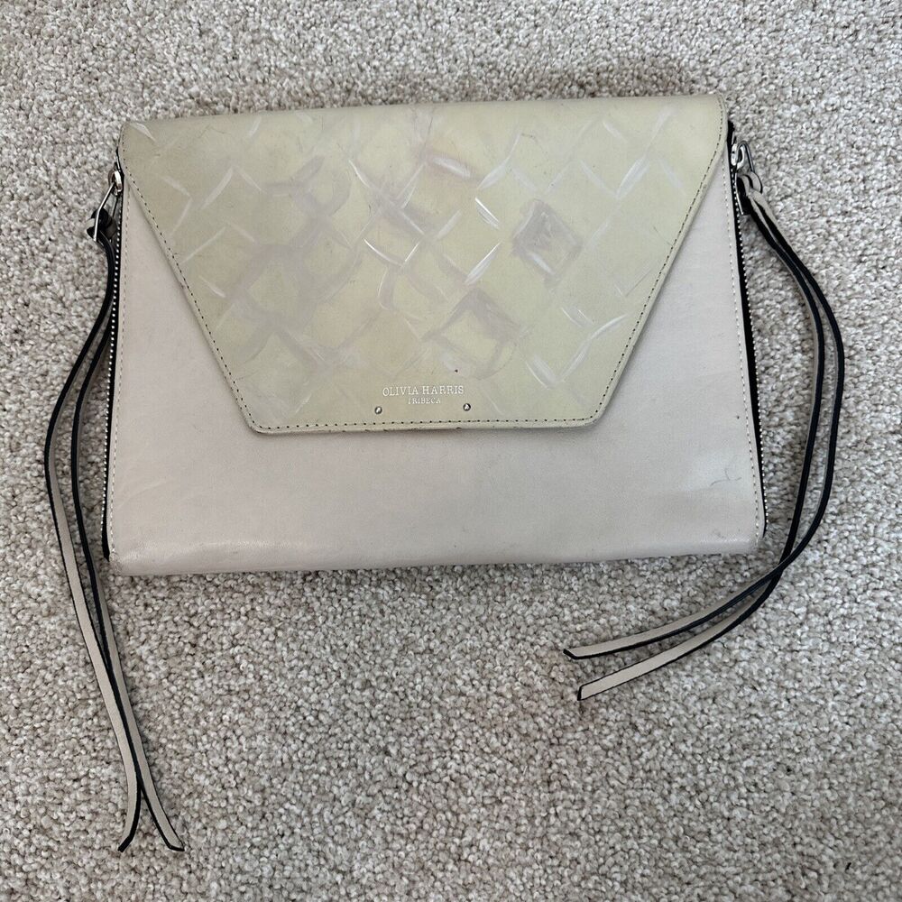 Olivia Harris Tribeca Amanda clutch iPad case Purse Cream Paint Leather Beige